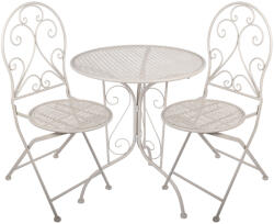 Clayre & Eef Set mobilier gradina masa, 2 scaune fier alb Ø 60x70 cm / 39x39x94 cm (2) (5Y1431)