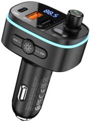 hoco. E62 bluetooth FM transmitter autós töltő (v5.0, Type-C PD 20W, USB-A 18W, 2x USB, pendrive lejátszás, LED kijelző, (E62)