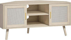 HomCom Comodă TV de colț 115 cm, mobilier pentru televizoare până la 165, 1 cm, 2 uși din ratan 2 compartimente, stejar | Aosom Romania (83B-747V00AK)
