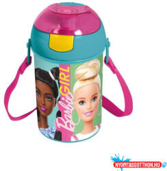 Barbie Happy Thoughts műanyag szívószálas kulacs akasztóval 450 ml (JAV_GIM53015969)