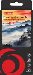 Herlitz Creioane colorate corp negru, mina 4mm, set 12 culori, blister, Herlitz HZ9498290