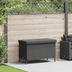 vidaXL Fekete Polyrattan Kerti Tárolóláda Kerekekkel 110X55X73 Cm (4103826)