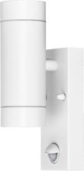 TRACON Tracon SPGU10IPFS2F Oldalfali spot lámpatest mozgásérzékelővel, kültéri, fehér 100-240VAC, 50Hz, 2xGU10, max35W, 10s-4min, max 8m, 3-2000lx, IP44 (SPGU10IPFS2F)