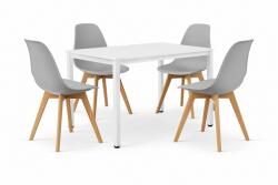 Klubfotel Étkezőasztal szett: Tessa 120×60 cm fehér/fehér + 4 db KITO szék szürke/natúr láb