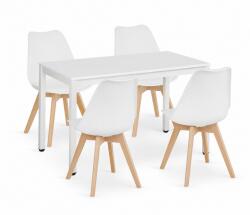 Klubfotel Étkezőasztal szett: Tessa 120×60 cm fehér/fehér + 4 db OSLO szék fehér/natúr láb