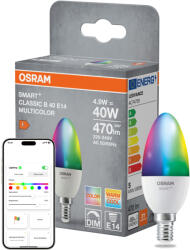 OSRAM E14 LED izzó 4.9W = 40W 470lm 2700-6500K RGB CCT szabályozható fényerejű 240° SMART MATTER Classic Osram (4099854461330)