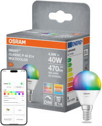 OSRAM E14 LED izzó 4.9W = 40W 470lm 2700-6500K RGB CCT szabályozható fényerejű 200° SMART MATTER Classic Osram (4099854461385)