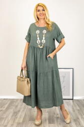 SHOPIKA Rochie lunga oversize din in, cu volane, kaki Talie unica