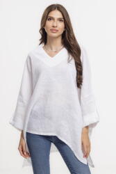 SHOPIKA Bluza din in oversize, cu colturi si decolteu in V, alba Talie unica