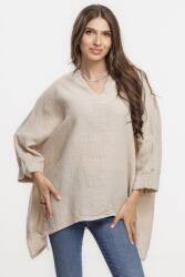 SHOPIKA Bluza din in oversize, cu colturi si decolteu in V, bej Talie unica