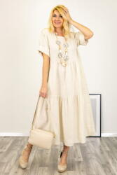 SHOPIKA Rochie lunga oversize din in, cu volane, bej Talie unica