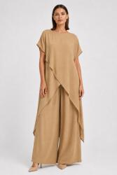 Shopika Compleu dama elegant din vascoza cu tunica asimetrica si pantaloni palazzo, camel Talie unica