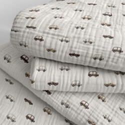  Dupla géz / Muszlin textil - 155 cm autós mintával