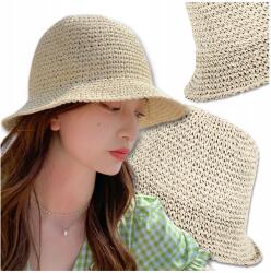 EdiBazzar Bézs női szívószálas nyári sapka Eko bucket Hat Nyár Bézs Strand (Damski Kapelusz panama słomkowy beżowy rondo)