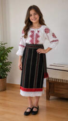 Ie Traditionala Set Catrinita Traditionala cu Brau pentru Fetiite - Rosu