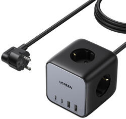 UGREEN INCARCATOR RETEA Ugreen, "CD268", Powerstrip, Quick Charge 65W, 3 x AC, 2 x USB Type-C Output 5V/3A, 2 x USB, include cablu lungime 1.8m, gri "60113" (timbru verde 0.18 lei) - 6957303861132 (60113) - 