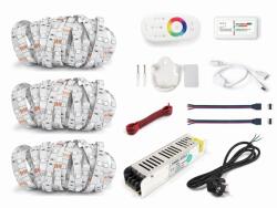 KOLORENO Set bandă LED 12V | 5050 | 450LED | 15m | IP20 | RGB + CONTROLER RF-RGB-004 + ALIMENTATOR 108W (RGB30IP20-108W)