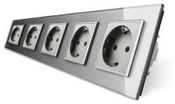 LIVOLO Priza cvintupla Livolo cu rama din sticla (C7-SR/SR/SR/SR/SR-15)