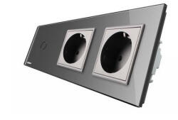 LIVOLO Intrerupator LIVOLO simplu cu touch si 2 prize din sticla (VL-C701/C7-C2EU-15)