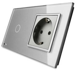 LIVOLO Intrerupator simplu + priza simpla Livolo rama din sticla (VL-C701-15/C7-C1EU-15)