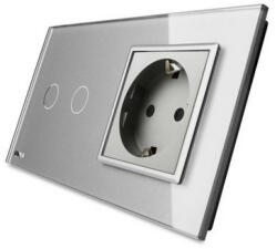 LIVOLO Intrerupator dublu cu touch + priza simpla Livolo rama din sticla (VL-C702-15/C7-C1EU-15)