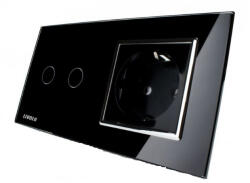 LIVOLO Intrerupator dublu cu touch + priza simpla Livolo rama din sticla (VL-C702-12/C7-C1EU-12)