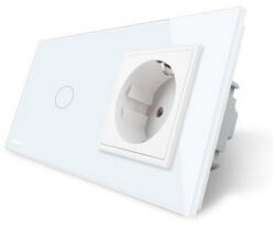LIVOLO Intrerupator simplu + priza simpla Livolo rama din sticla (VL-C701-11/C7-C1EU-11)