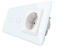 LIVOLO Intrerupator dublu cu touch + priza simpla Livolo rama din sticla (VL-C702-11/C7-C1EU-11)