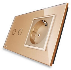 LIVOLO Intrerupator dublu cu touch + priza simpla Livolo rama din sticla (VL-C702-13/C7-C1EU-13)