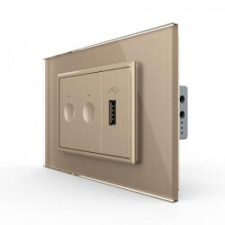 LIVOLO Intrerupator tactil dublu cap scara cruce + priza USB, 3M, rama sticla, Livolo (VL-FC2S-FCUS-2AP-P9E)