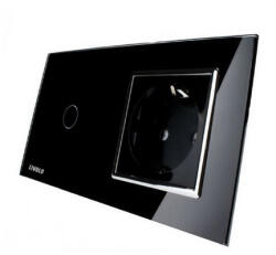 LIVOLO Intrerupator simplu + priza simpla Livolo rama din sticla (VL-C701-12/C7-C1EU-12)