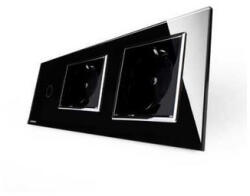 LIVOLO Intrerupator LIVOLO simplu cu touch si 2 prize din sticla (VL-C701/C7-C2EU-12)