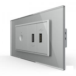LIVOLO Intrerupator tactil simplu cap scara cruce + priza dubla USB, 4M, cu rama sticla, Livolo (VL-FC1S-2FCUS-2IP-P9E)