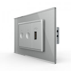 LIVOLO Intrerupator tactil dublu + priza USB, 3M, rama sticla, Livolo (VL-FC2-FCUS-2IP-P9E)