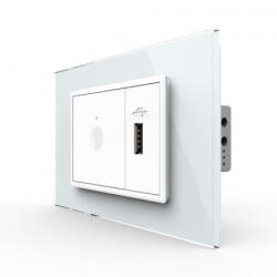 LIVOLO Intrerupator tactil simplu + priza USB, 3M, rama sticla, Livolo (VL-FC1-FCUS-2WP-P9E)