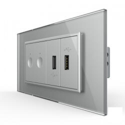 LIVOLO Intrerupator tactil dublu + priza dubla USB, 4M, cu rama sticla, Livolo (VL-FC2-2FCUS-2IP-P9E)