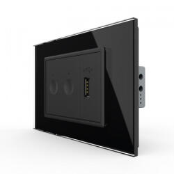 LIVOLO Intrerupator tactil dublu + priza USB, 3M, rama sticla, Livolo (VL-FC2-FCUS-2BP-P9E)