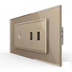 LIVOLO Intrerupator tactil simplu cap scara cruce + priza dubla USB, 4M, cu rama sticla, Livolo (VL-FC1S-2FCUS-2AP-P9E)