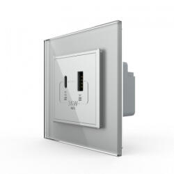 LIVOLO Priza dubla USB + USB tip C, cu rama sticla (VL-FCUA18W.UC18W-P7E-2IP)