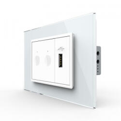 LIVOLO Intrerupator tactil dublu + priza USB, 3M, rama sticla, Livolo (VL-FC2-FCUS-2WP-P9E)