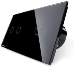 LIVOLO Intrerupator dublu + simplu cap scara cap cruce cu touch Livolo din sticla (VL-C702/C701S-12)