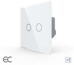 LIVOLO Intrerupator dublu protocol Zigbee EC tactil, cap scara cruce Generatie Noua, cu panou sticla (VL-FC2SZ2-2G-2W)