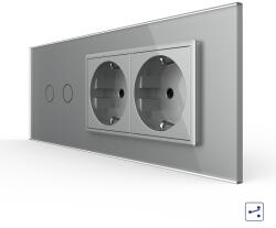 LIVOLO Intrerupator Dublu Cap Scara Cruce + 2 Prize LIVOLO cu Rama Din Sticla, Standard Italian, 6M (VL-FC2S/2FCTC-6I)