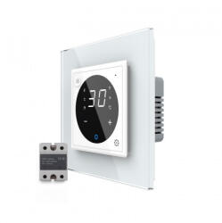LIVOLO Termostat cu fir pentru incalzire in pardoseala, afisaj electronic, Generatie Noua EC, cu touch-screen, cu rama de sticla (VL-FCQ1Z2-P7E-2W)