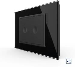 LIVOLO Intrerupator dublu cap scara cap cruce cu touch Livolo cu rama din sticla, standard Italian 3m , Serie noua (VL-FC2S-3BP)
