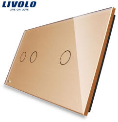 LIVOLO Panou intrerupator dublu + simplu cu touch Livolo din sticla (1421)