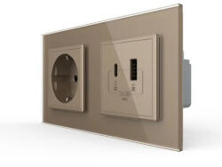 LIVOLO Priza dubla Schuko + USB tip A si tip C, cu rama sticla (UC18W-P7E/E-4AP)