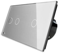 LIVOLO Intrerupator dublu + simplu cap scara cap cruce cu touch Livolo din sticla (VL-C702/C701S-15)