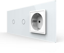LIVOLO Intrerupator Simplu + Simplu + Priza LIVOLO cu Rama Din Sticla, Standard Italian, 6M (VL-FC1/1/FCTC-6W)