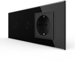 LIVOLO Intrerupator Simplu + Simplu + Priza LIVOLO cu Rama Din Sticla, Standard Italian, 6M (VL-FC1/1/FCTC-6B)